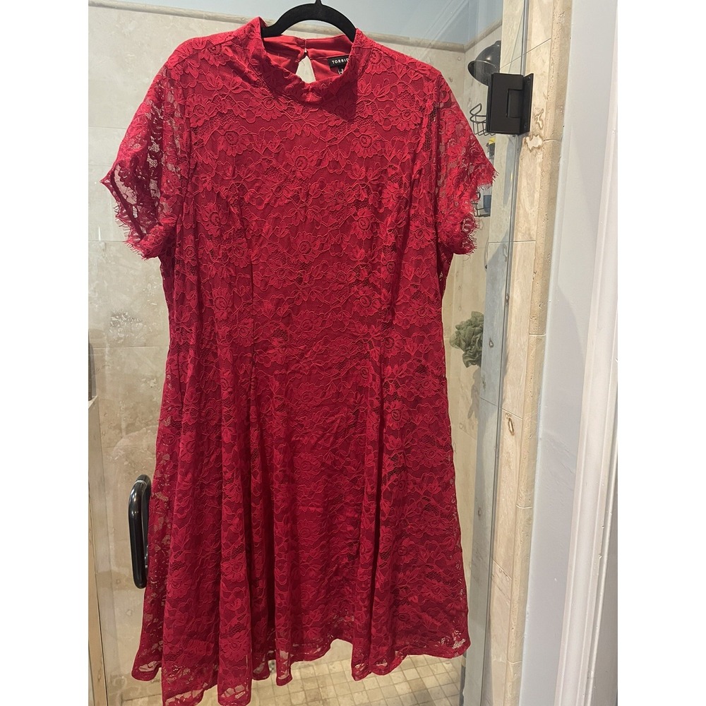 Red Valentine’s Christmas lace fit flare holiday party dress 2 18 20 Torrid